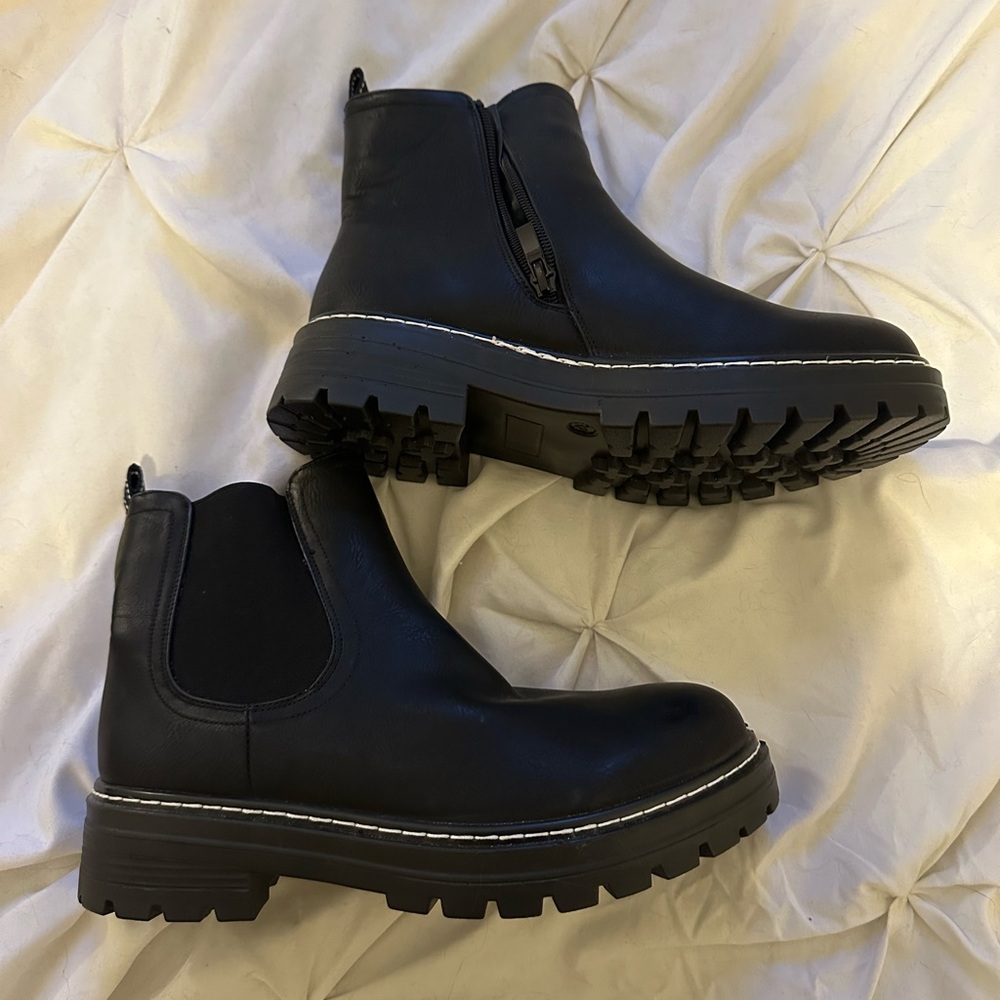 Black Chunky Sole Ankle Boots